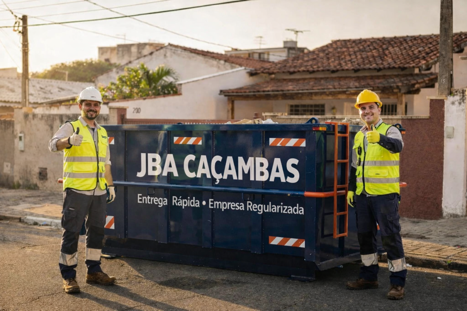 Equipe treinada e uniformizada com caçamba