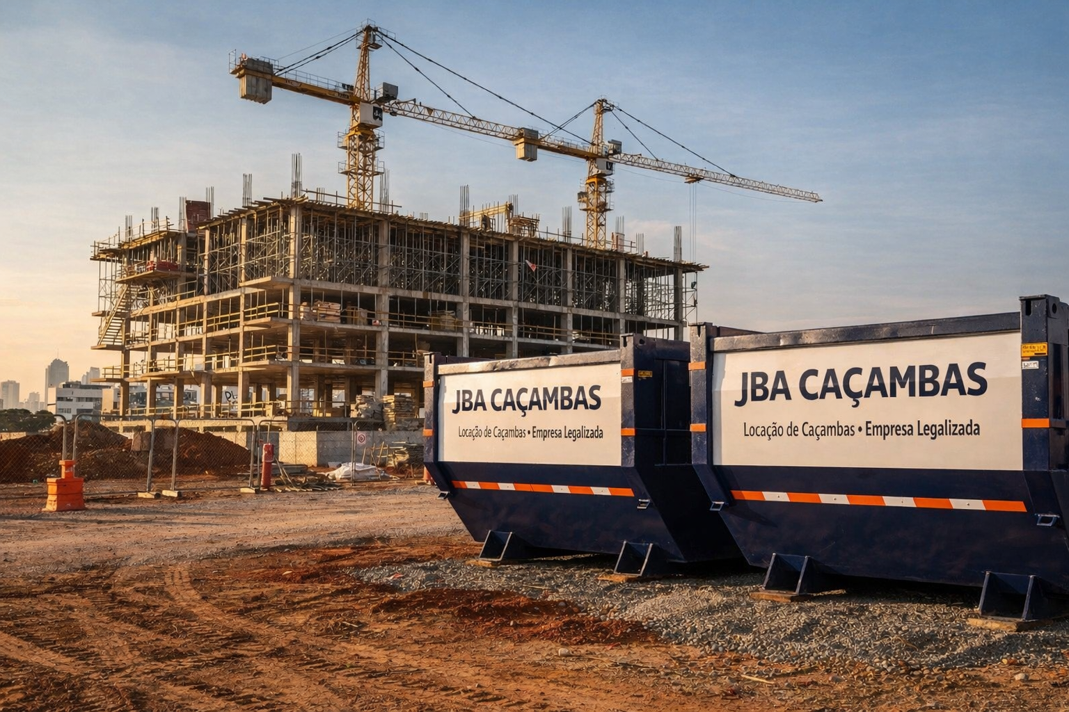 Caçambas em canteiro de obras de grande porte